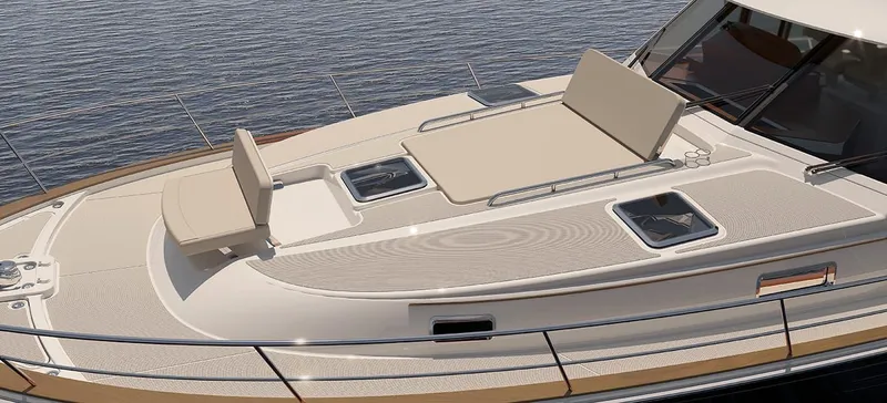 Slide: The Image of Luxurious interior of 2026 Sabre 51 Salon Express yacht with wood finish and modern amenities. - 15