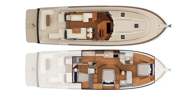 Slide: The Image of 2026 Sabre 51 Salon Express yacht floor plan, showcasing upper and lower deck layouts. - 20