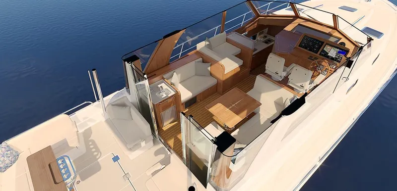 Slide: The Image of Luxurious interior of 2026 Sabre 51 Salon Express yacht with elegant wood finishes. - 4