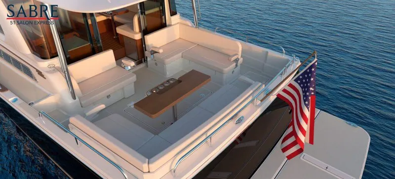 Slide: The Image of 2026 Sabre 51 Salon Express yacht interior with sleek sink and modern design. - 6