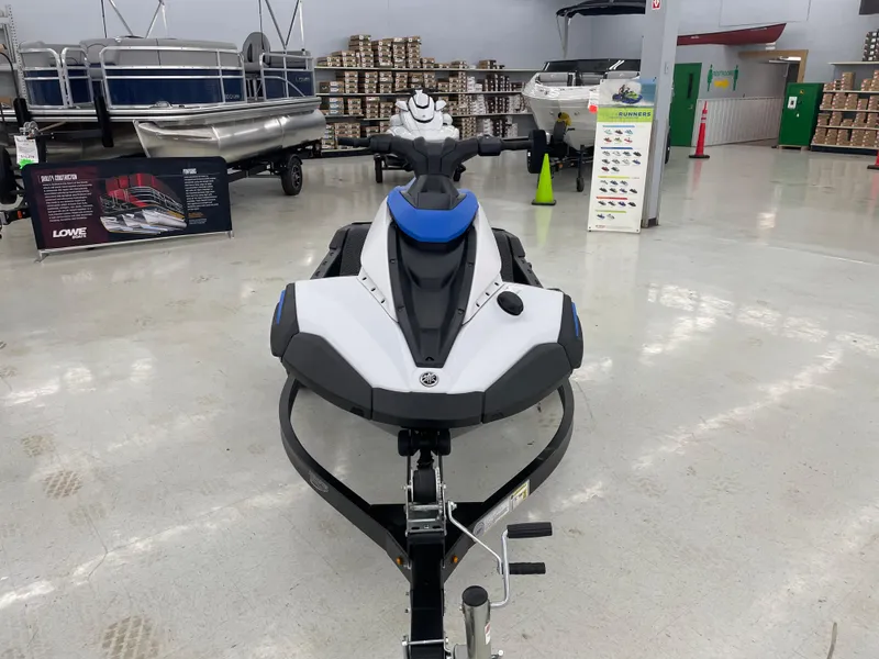 Slide: The Image of 2025 Yamaha WaveRunner JetBlaster displayed in a showroom, front view. - 2