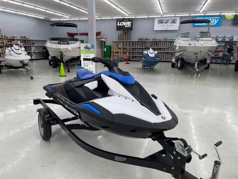 Slide: The Image of 2025 Yamaha WaveRunner JetBlaster displayed in a showroom with boats in the background. - 3