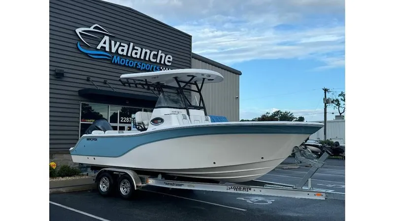 The Image of 2026 Sea Fox 248 Side Console boat on trailer at Avalanche Motorsports. - 1