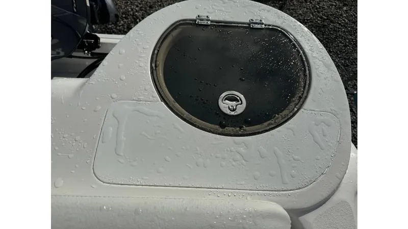 Slide: The Image of 2026 Sea Fox 248 Side Console boat hatch with water droplets. - 12