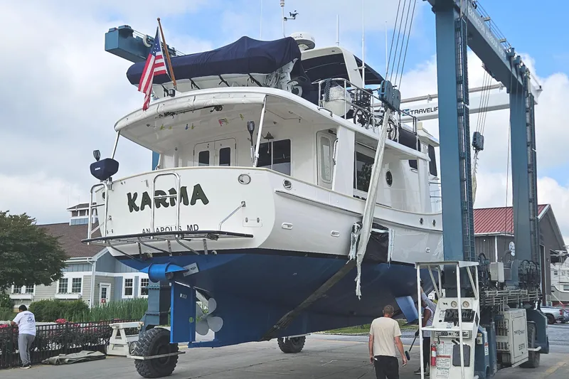 Slide: The Image of Luxurious interior of 2008 Kadey-Krogen 44 yacht with elegant wood finishes and comfortable seating. - 3