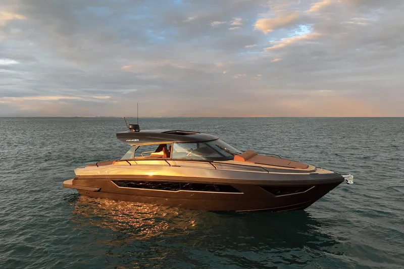 The Image of Luxurious 2025 Focus 3X yacht on tranquil ocean at sunset. - 0