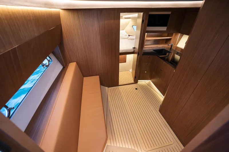 Slide: The Image of Luxurious interior of 2025 Focus 3X yacht with wood finish and modern amenities. - 31