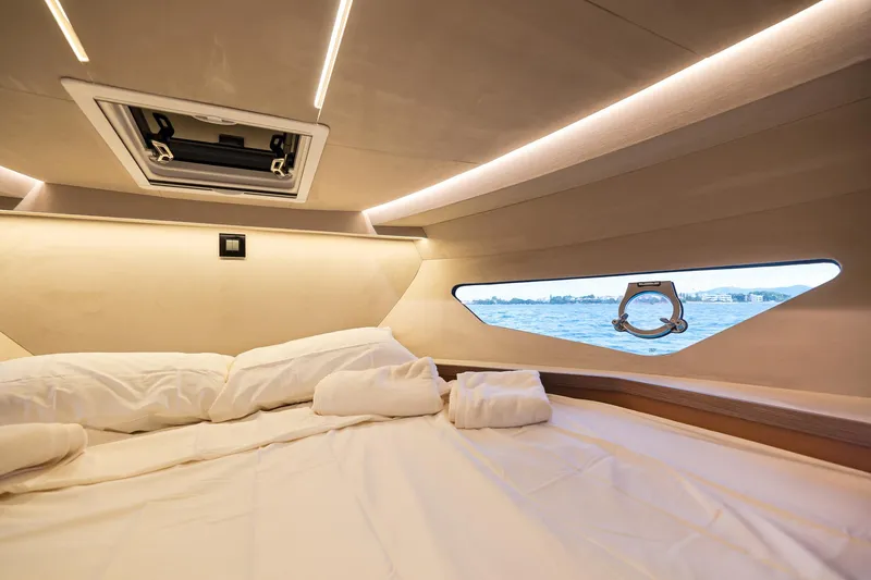 Slide: The Image of Luxurious cabin interior of 2025 Focus 3X yacht with ocean view window. - 38