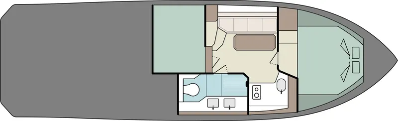 Slide: The Image of Floor plan of 2025 Focus 3X boat, featuring cabin, kitchen, and bathroom layout. - 44