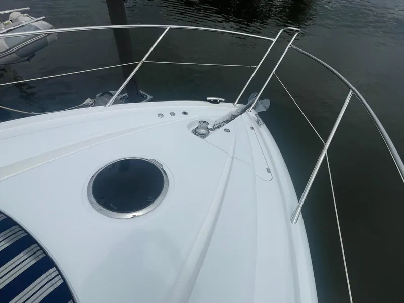 Slide: The Image of Bow of 2015 Sunseeker San Remo 48 yacht with sleek design and railing. - 14