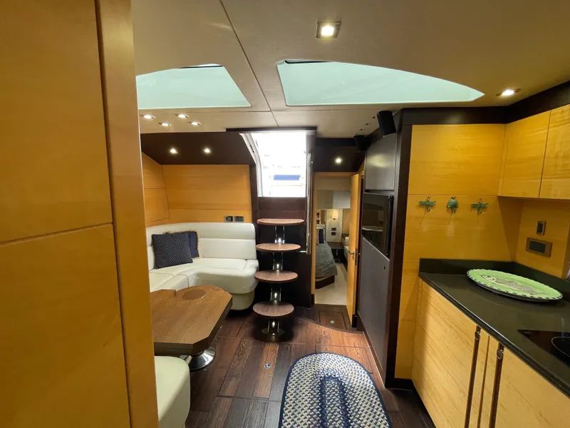Slide: The Image of Luxurious interior of 2015 Sunseeker San Remo 48 yacht with modern furnishings and skylights. - 29