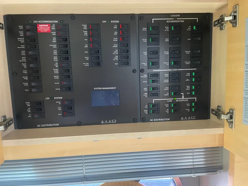 Slide: The Image of Electrical control panel on a 2015 Sunseeker San Remo 48 yacht. - 43