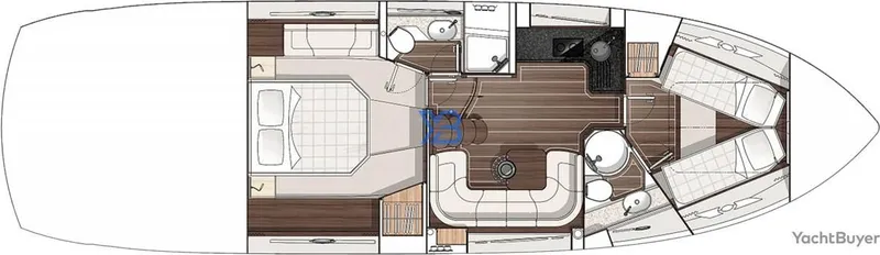 Slide: The Image of Floor plan of a 2015 Sunseeker San Remo 48 yacht, featuring cabins and living areas. - 49