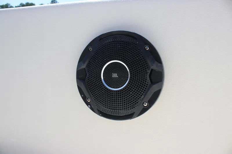 Slide: The Image of JBL speaker installed on 2025 Carolina Skiff E18 JVX CC boat. - 17