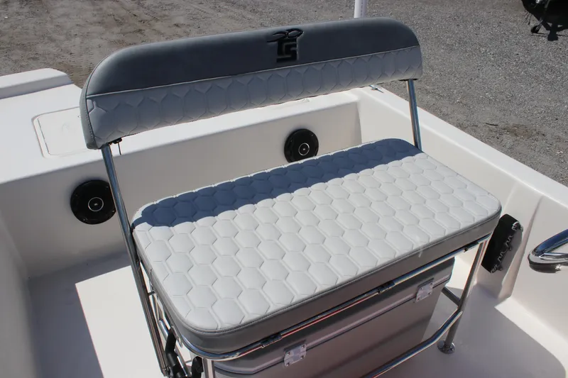 Slide: The Image of 2025 Carolina Skiff E18 JVX CC boat seat with hexagonal pattern upholstery. - 9