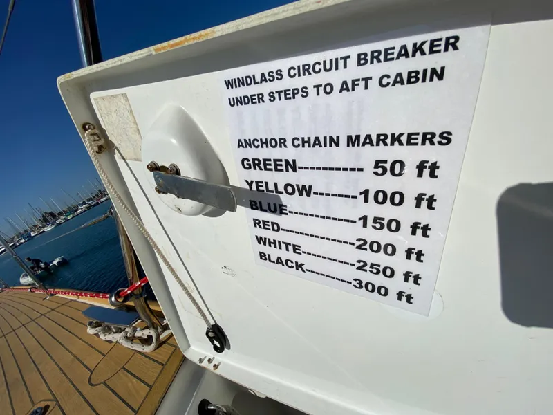 Slide: The Image of Jeanneau 57 sailboat anchor chain markers guide, 2013 model, docked at marina. - 24