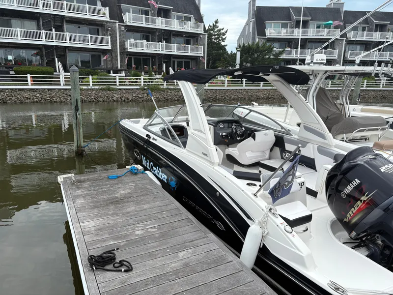 Slide: The Image of 2020 Chaparral 250 Suncoast boat docked near waterfront buildings. - 4