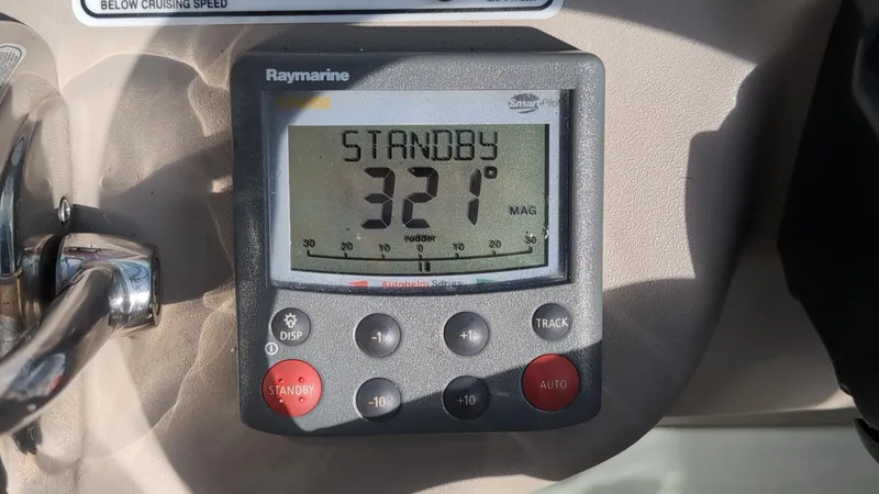 Slide: The Image of Raymarine autopilot display on 2007 Sea Ray 340 Sundancer, showing standby mode at 321 degrees. - 13