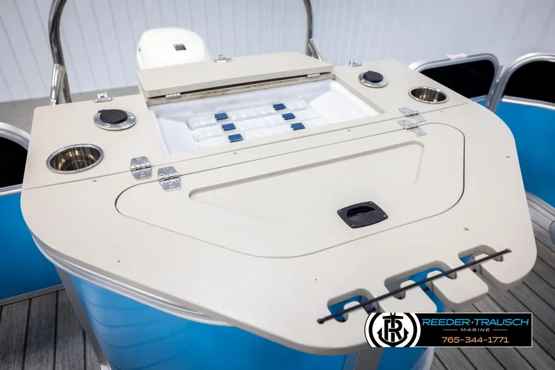 Slide: The Image of 2020 Trifecta 20 RFC CS boat console with cup holders and storage compartment. - 25