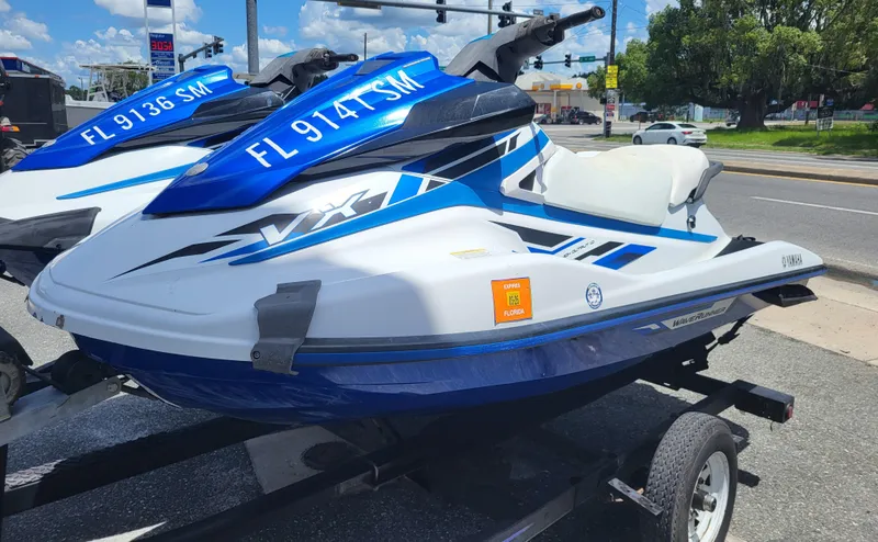 Slide: The Image of 2020 Yamaha WaveRunner VX jet ski on trailer, parked on roadside. - 4