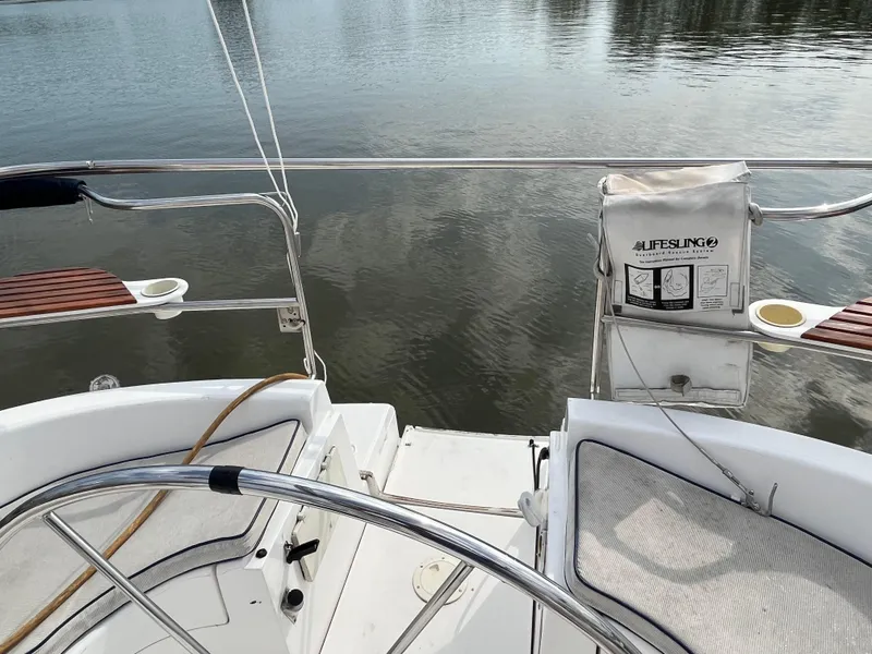 Slide: The Image of Cockpit view of 2000 Hunter 340 sailboat with Lifesling rescue system. - 19