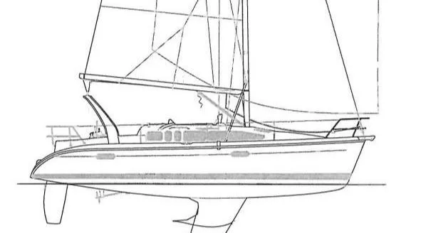 Slide: The Image of Line drawing of a 2000 Hunter 340 sailboat, side view with sails and keel. - 5