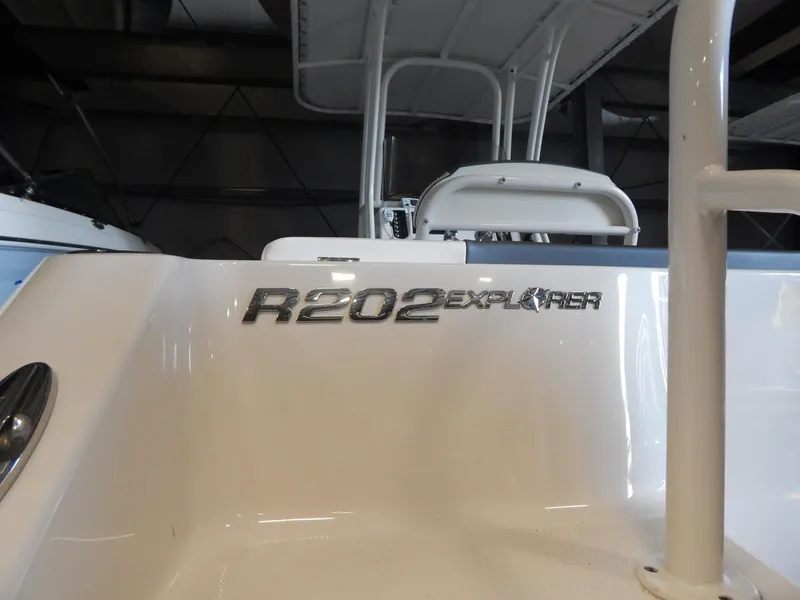 Slide: The Image of 2019 Robalo R202 Explorer boat interior with model nameplate. - 4