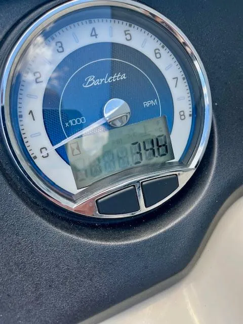Slide: The Image of Close-up of Barletta Cabrio 22UC 2023 RPM gauge displaying 348. - 9