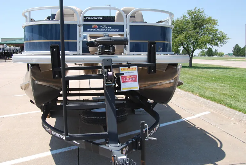 Slide: The Image of 2022 Sun Tracker Bass Buggy 16 XL pontoon boat on trailer, priced at $18,900. - 8