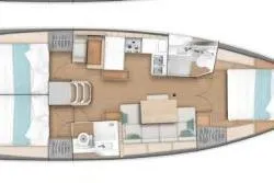 Slide: The Image of 2021 Jeanneau Sun Odyssey 440 interior layout, featuring spacious cabins and modern amenities. - 51