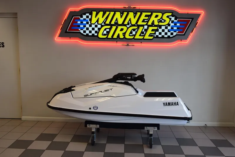 The Image of 2025 Yamaha WaveRunner SuperJet displayed under "Winners Circle" neon sign. - 0