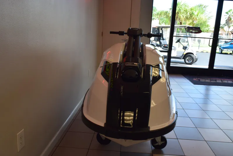 Slide: The Image of 2025 Yamaha WaveRunner SuperJet displayed indoors on tiled floor. - 8