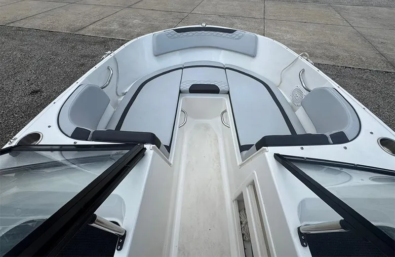 Slide: The Image of 2023 Bayliner Element M17 boat interior with spacious seating and modern design. - 13
