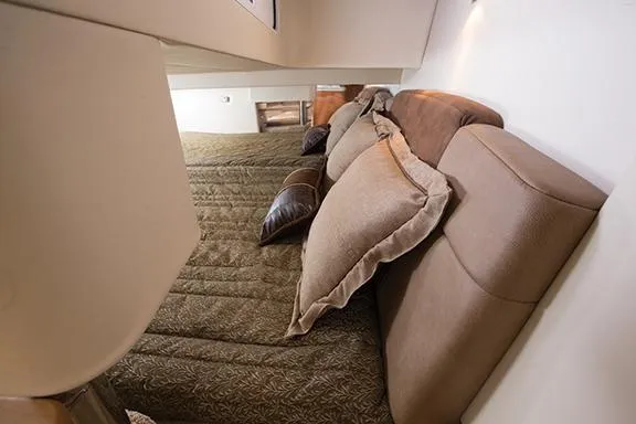 Slide: The Image of Manufacturer Provided Image: 2015 Formula 370 Super Sport cabin interior with plush bedding and pillows. - 19