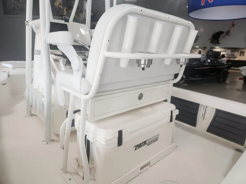 Slide: The Image of 2025 Pathfinder 2200 TRS boat interior with seating and storage features. - 19