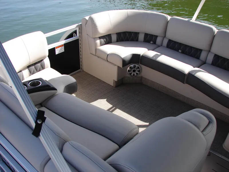 Slide: The Image of Luxurious seating on 2019 Bennington Q 25 QSBIO pontoon boat, featuring plush upholstery. - 13