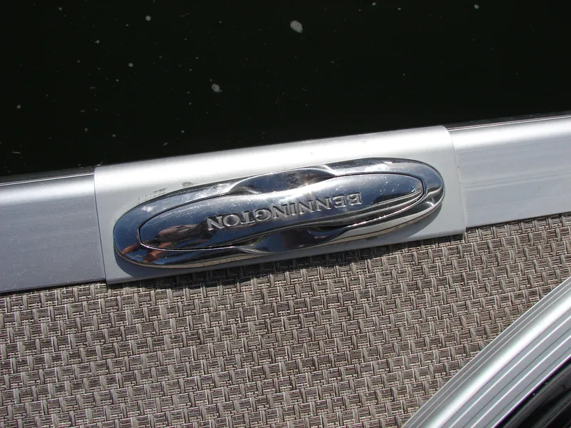 Slide: The Image of Chrome Bennington logo on 2019 Q 25 QSBIO boat railing. - 19