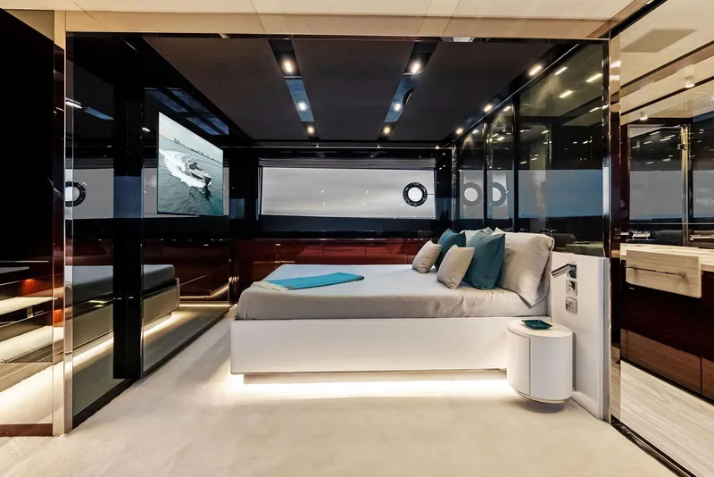 Slide: The Image of Luxurious bedroom interior of 2021 Riva 88' FOLGORE yacht with modern design. - 38