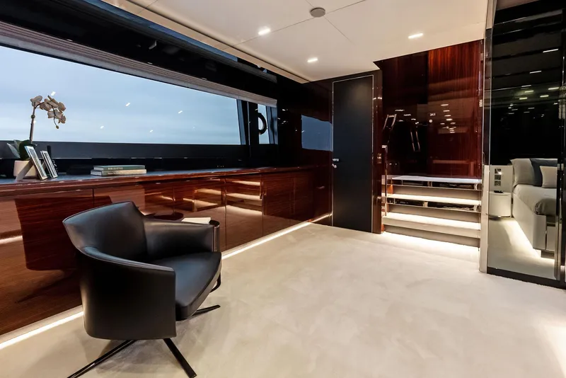 Slide: The Image of Luxurious interior of 2021 Riva 88' FOLGORE yacht with modern furnishings. - 44