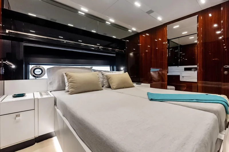 Slide: The Image of Luxurious bedroom interior of 2021 Riva 88' FOLGORE yacht with modern design. - 49
