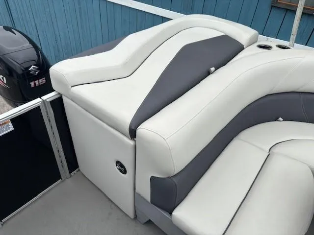 Slide: The Image of 2021 Sylvan Mirage 820 Cruise boat with comfortable seating and Suzuki 115 outboard motor. - 16