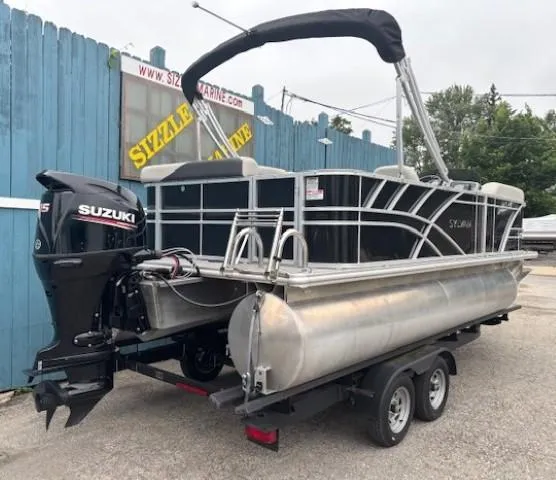 Slide: The Image of 2021 Sylvan Mirage 820 Cruise pontoon boat on trailer with Suzuki outboard motor. - 3
