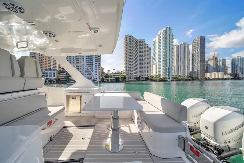 Slide: The Image of Azimut Verve 40 yacht interior with city skyline view, 2020 model. - 13