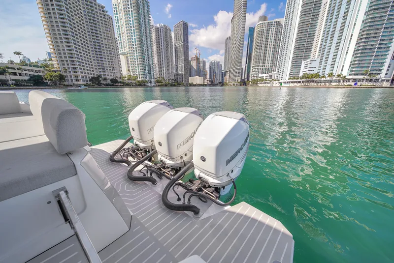 Slide: The Image of Azimut Verve 40 yacht with triple outboard engines in a city marina, 2020 model. - 38