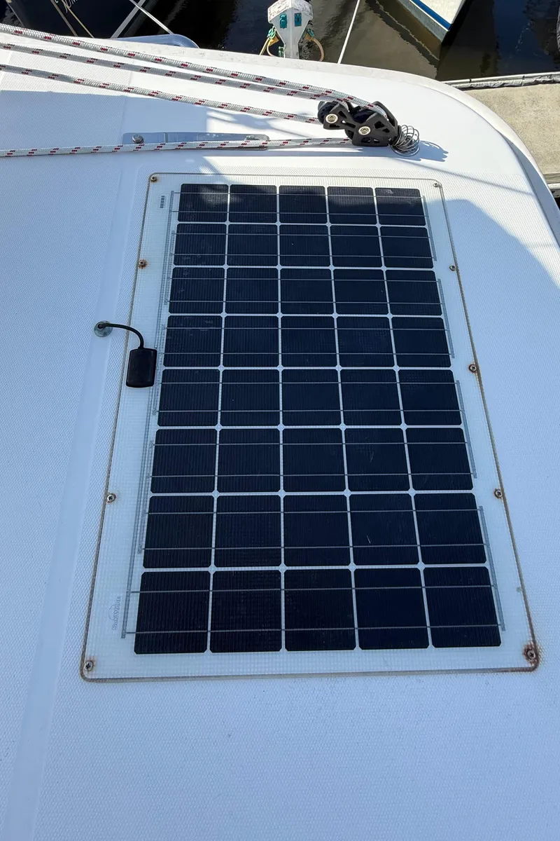 Slide: The Image of Solar panel on 2013 Leopard 44 yacht deck, harnessing renewable energy. - 36