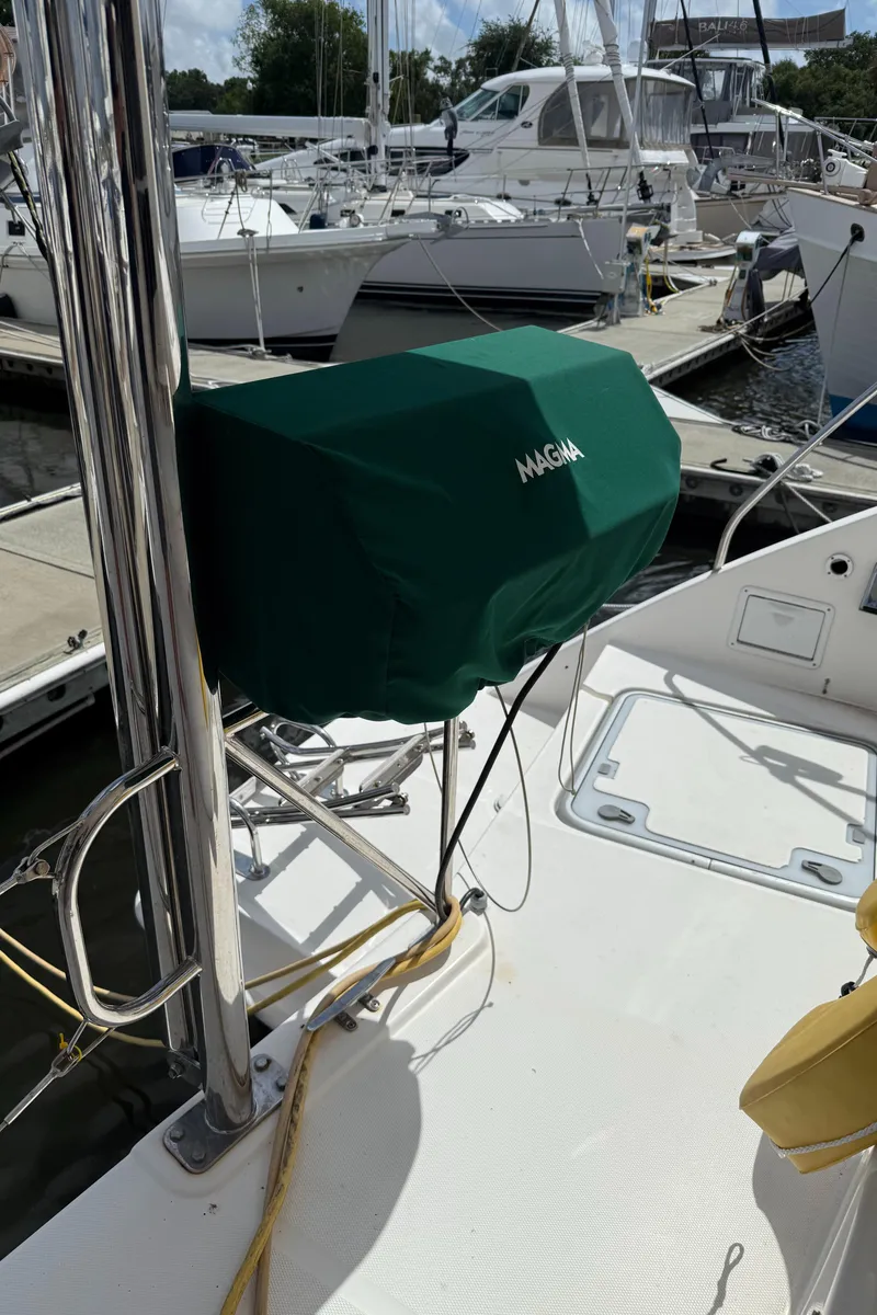 Slide: The Image of Covered grill on 2013 Leopard 44 yacht deck at marina. - 48