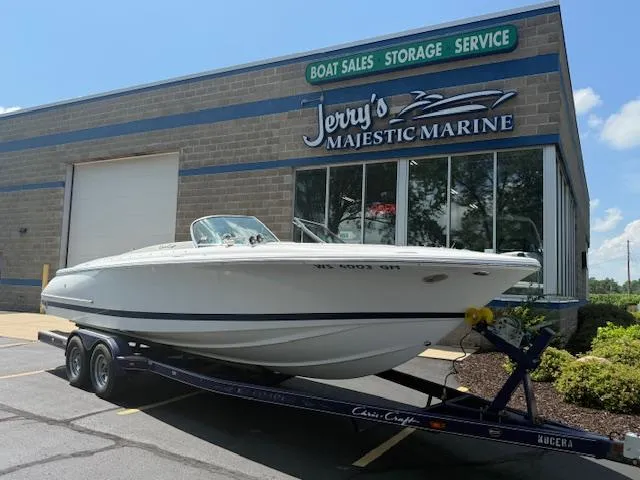Slide: The Image of 2001 Chris-Craft Launch 25 boat on trailer at Jerry's Majestic Marine dealership. - 1