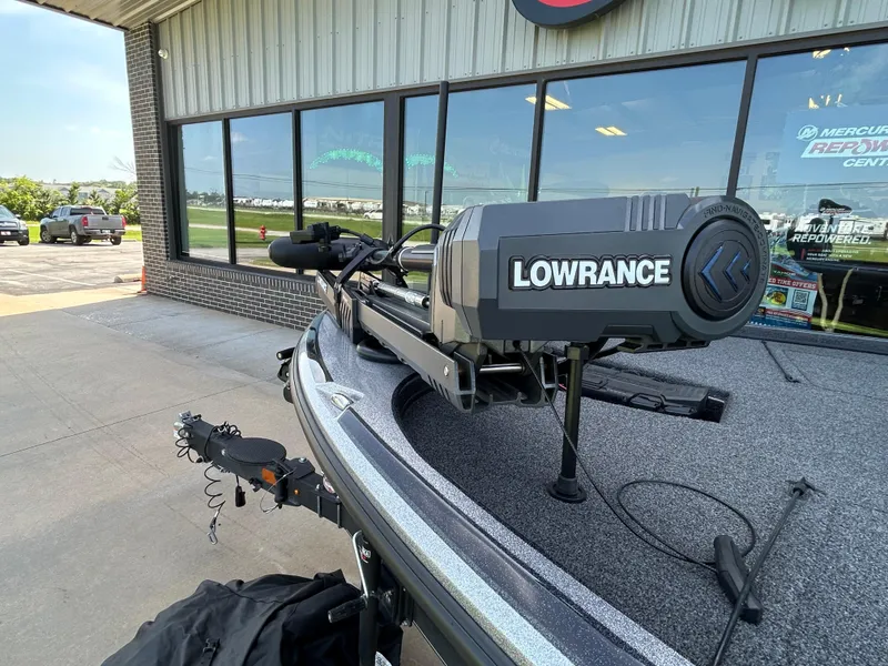 Slide: The Image of 2022 Nitro Z-18 boat with Lowrance equipment outside a Mercury repower center. - 12