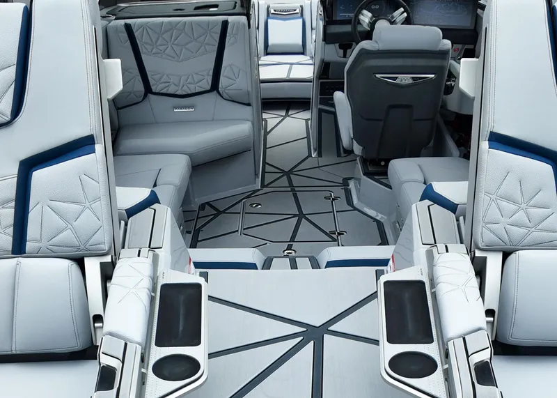 Slide: The Image of 2025 Nautique G23 Paragon interior with luxurious seating and modern design. - 15