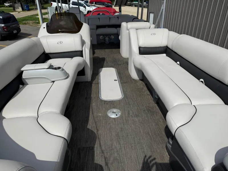 Slide: The Image of Interior of 2022 Avalon 2585 CR pontoon boat with spacious seating and modern design. - 6